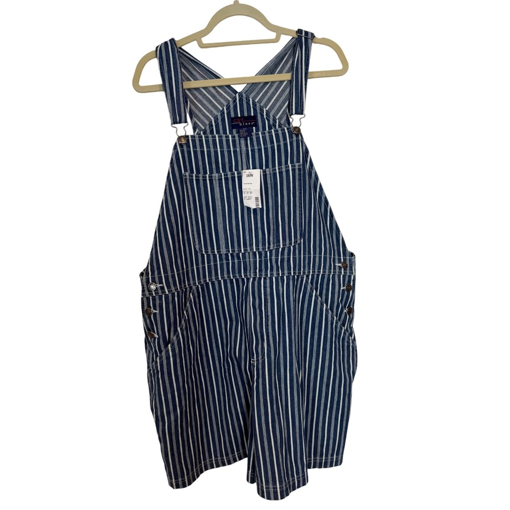 CST Blues Hickory Stripe Denim Overalls Shorts Blue White 90's Grunge 18W NWT